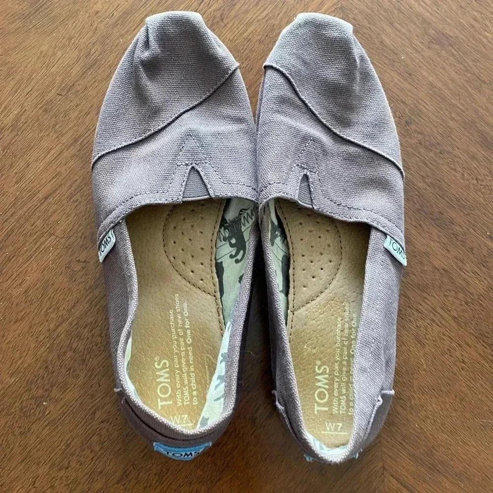 Toms Brown Slip On Cotton Casual Minimalist Rounded Toe Shoes Women's Size 7 EUC